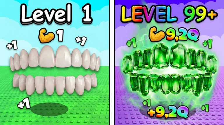 Level 1 starter teeth beside a much later green gem teeth set